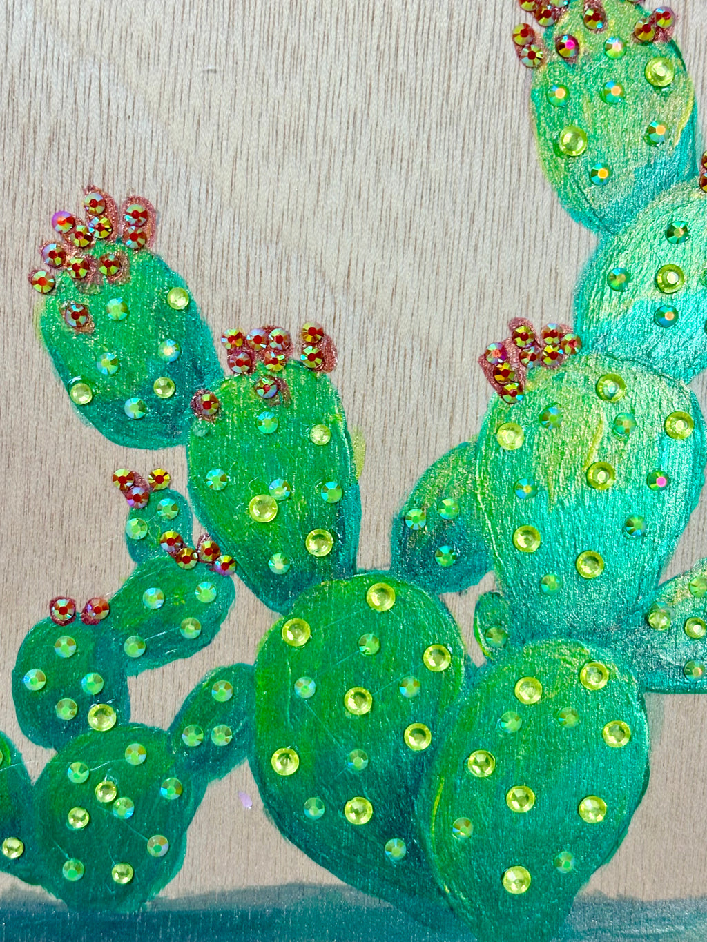 Prickly Pear Cactus Original Painting on Wood
