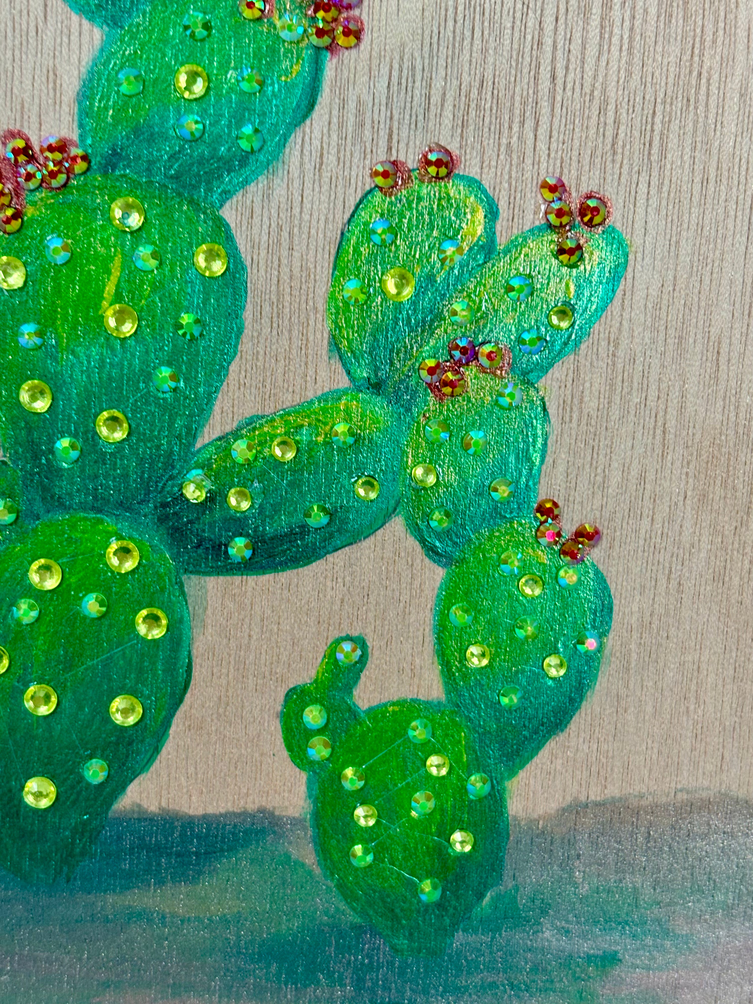 Prickly Pear Cactus Original Painting on Wood