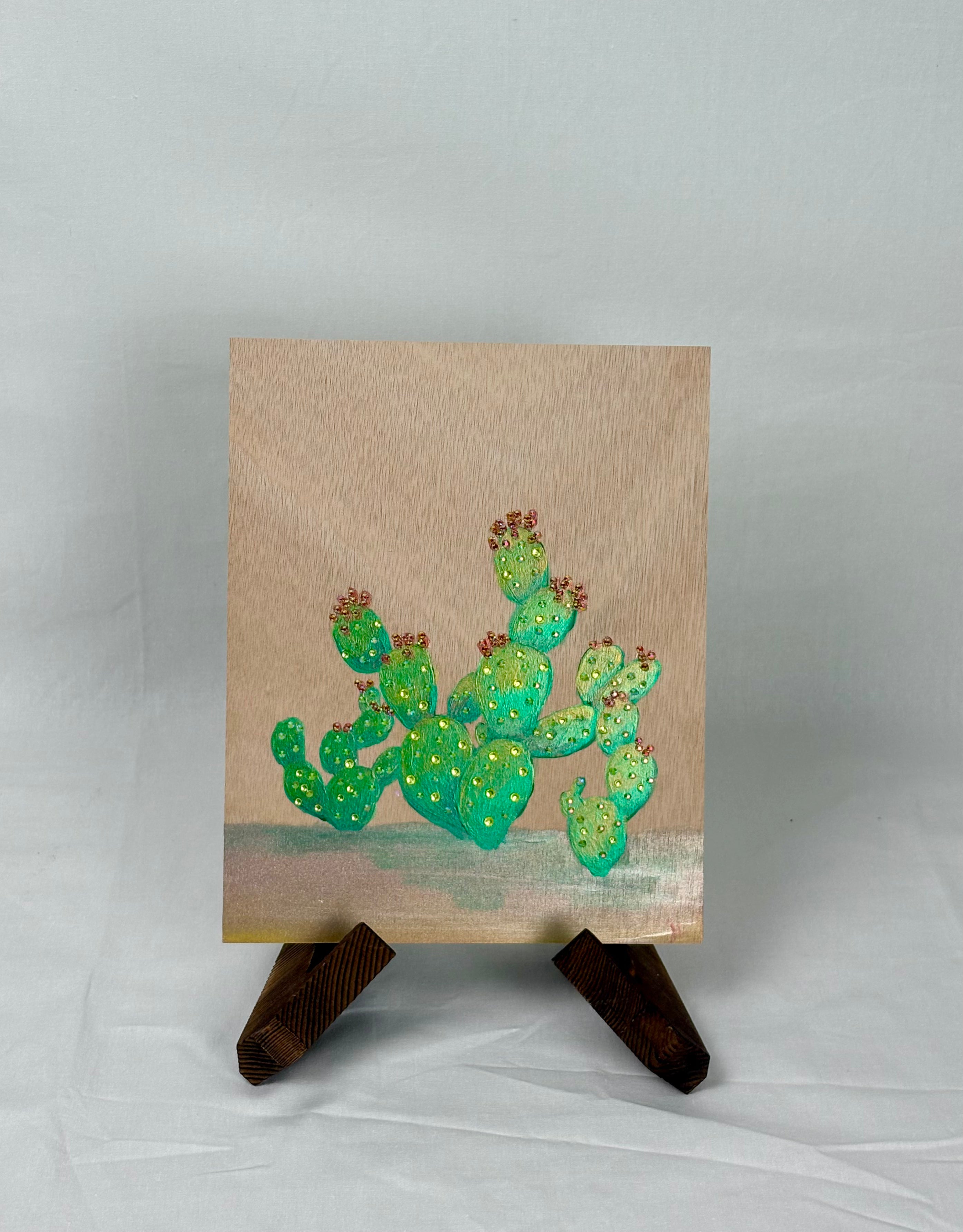 Prickly Pear Cactus Original Painting on Wood