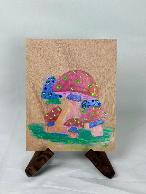 Enchanted Mushroom Wooden Canvas Painting 8x10