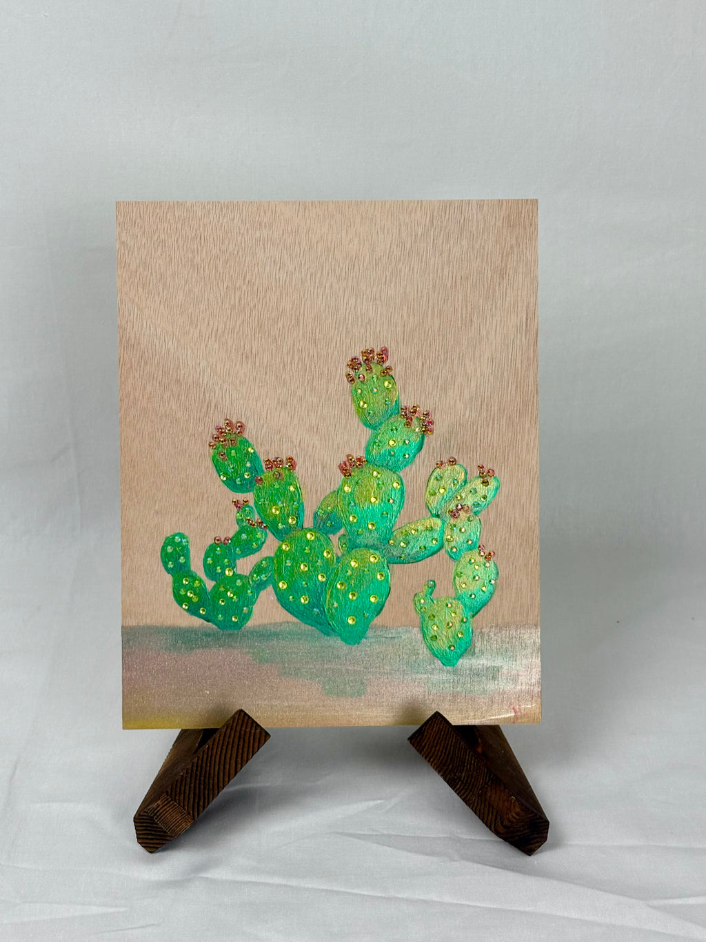 Prickly Pear Cactus Original Painting on Wood